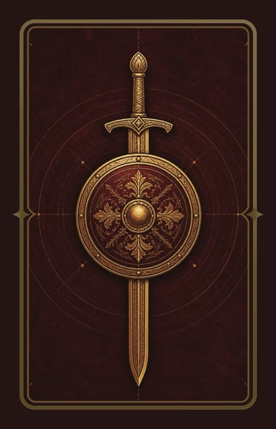 Order of Dharma ability card back — sword and shield